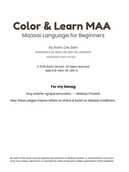 Maasai language coloring book Front Matter